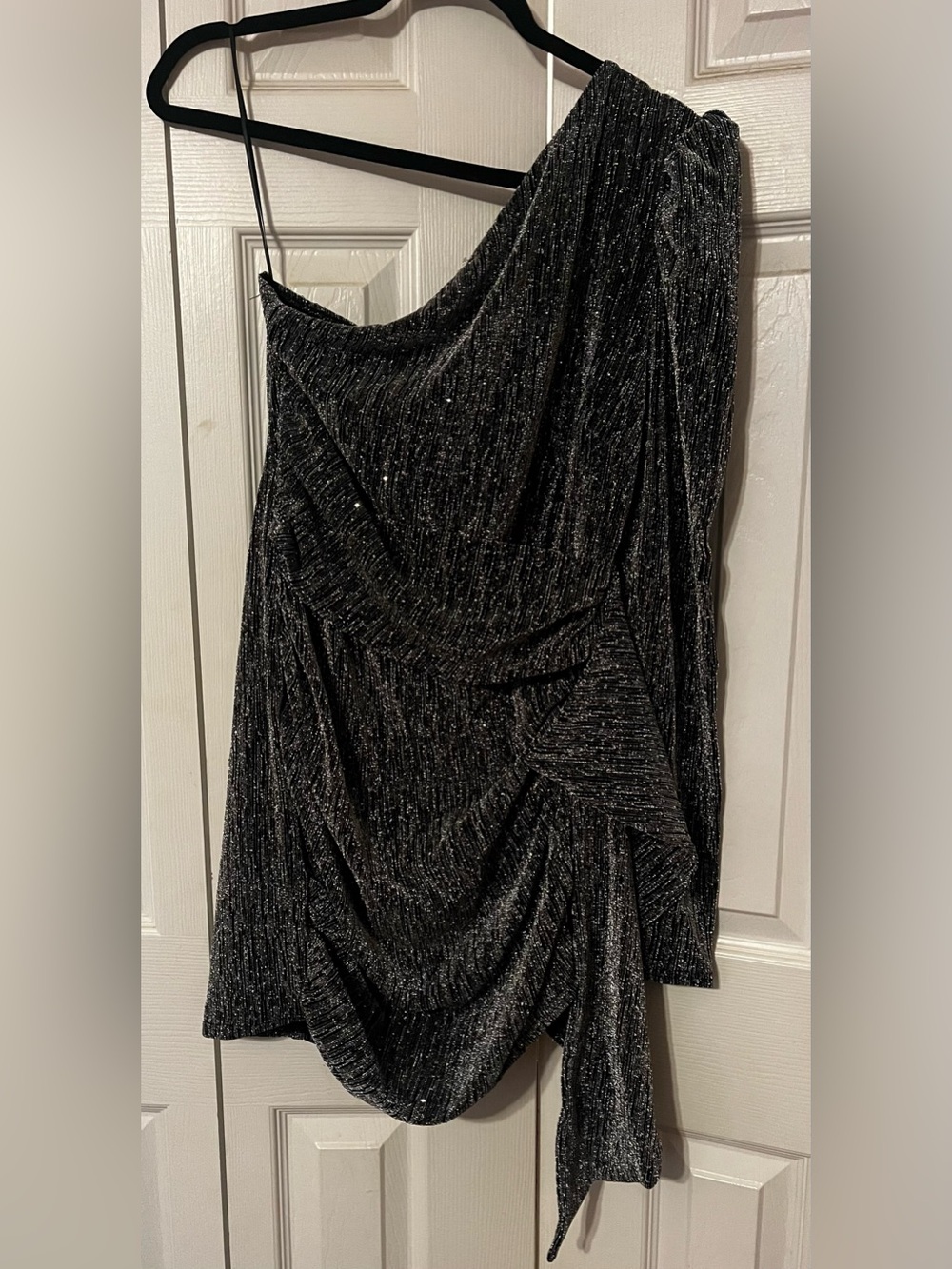privy One-Shoulder Shimmery Black Evening Dress